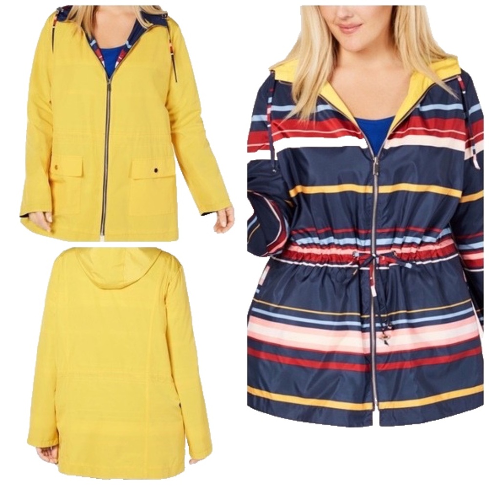 Charter Club Women's Hooded Anorak Reversible Rain Jacket Plus Size 0X